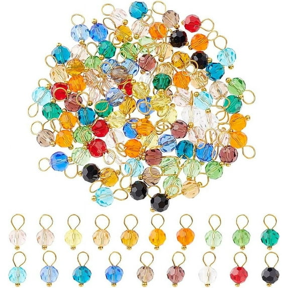 1 Set 114Pcs 19 Colors Glass Charms Faceted Rondelle with Golden Brass Loops Mixed Color 12mm Hole: 3.2mm 114pcs/set