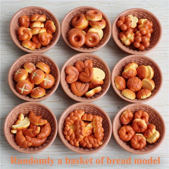 1 Set 11pcs 1/6 Scale Mini Dollhouse Kitchen Decor, Random Mini Soft Pretzel & Bread Models with Basket, BJD Doll Pretend Play Food Toy Set, Detailed Miniature Replica, No Battery Required