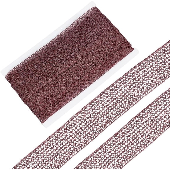 1 Set 12.5 Yards Sparkle Polyester Mesh Ribbon Hollow Ribbon Flat with 1Pc Thread Bobbins White Cards Dark Red 1-3/4 inch(44mm)