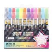 1 Set 12 Colors Double Line Outline Markers Super Squiggles Glitter Markers Self Outline Metallic Markers Doodle Shimmer Markers Double Line Pen Outline Markers for Highlight, 5.43 Inch, 12 Colors