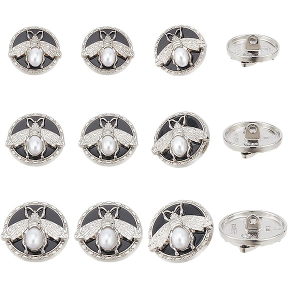1 Set 12 Pcs Bee Round Metal Button 3D Bee with Pearl Alloy Shank Buttons Flat Round Sewing Shank Buttons 18/20/23mm Metal Blazer Buttons for Sewing DIY Crafts and Jewelry Making Platinum