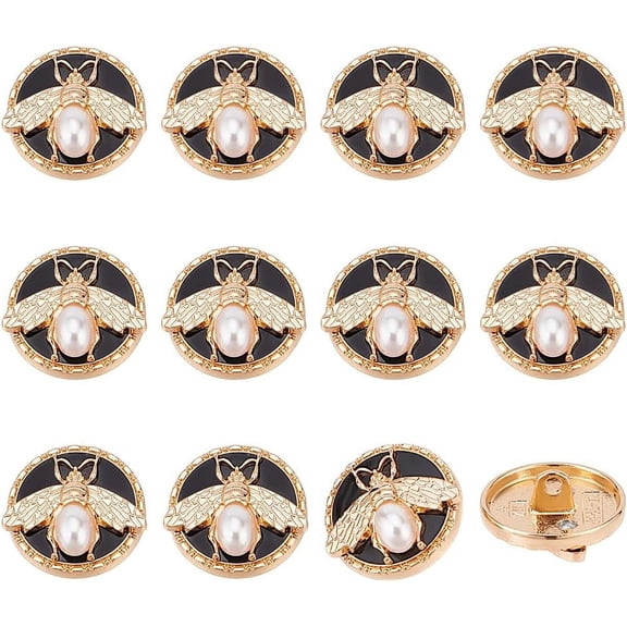 1 Set 12 Pcs Bee Round Metal Button 3D Bee with Pearl Enamel Shank Buttons 18mm Metal Blazer Buttons for DIY Craft Button Sewing Suit Uniform Coat Decoration