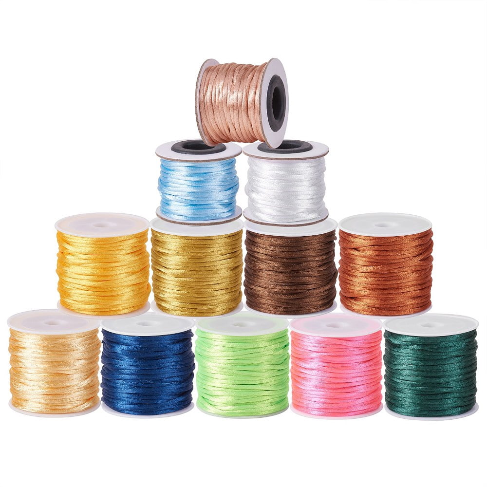 1 Set 12 Rolls 12 Colors Macrame Rattail Chinese Knot Making Cords Round Nylon Satin Cord Mixed Color 2mm about 10.93 yards(10m)/roll