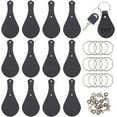 thumbnail image 1 of 1 Set 12 Sets Genuine Leather Keychain Kit Black Blanks Leather Keychain Leather Keychain Making Kits Leather Key Fobs Blanks with Keyrings Leather Key Fob Kit for Engraving Craft Keychain Making, 1 of 8