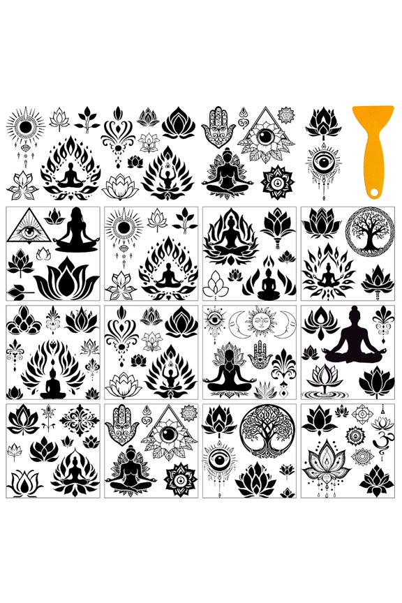 1 Set 12 Sheets 12 Style PVC Stickers Heat Transfer Film for Window Decoration 140x140mm 1 sheet/styleDIY Mixed ColorDIY
