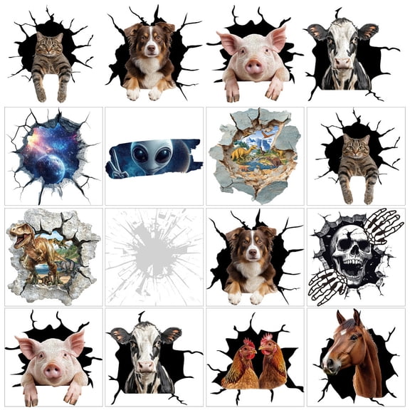 1 Set 12 Sheets 12 Style PVC Stickers Heat Transfer Film for Window Decoration Mixed Shapes 140x140mm 1 sheet/style DIY