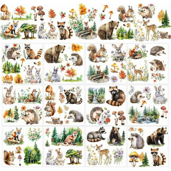 1 Set 12 Sheets Forest Animals Rub on Transfers for Crafts Rabbit and Fox Rub on Transfer Stickers Raccoon Squirrel Rub on Decals Sticker for Glass Wood Paper Furniture DIY Home Decor 5.5x5.5"
