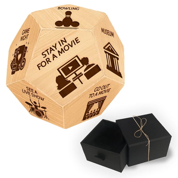 1 Set 12 Sided Wood Food Decision Dice with Jute Cord for Boyfriend Girlfriend Date Night Gift Mixed Shapes 30x30x30mm