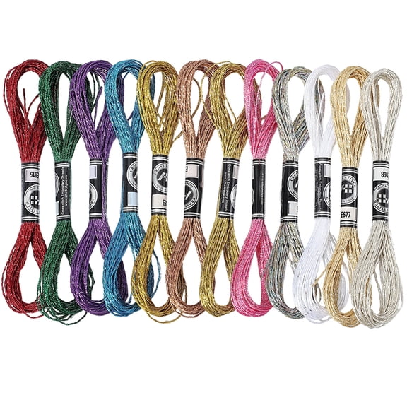 1 Set 12 Skeins 12 Colors 12-Ply Metallic Polyester Embroidery Floss Glitter Stitch Threads for Craft Needlework Hand Embroidery Friendship