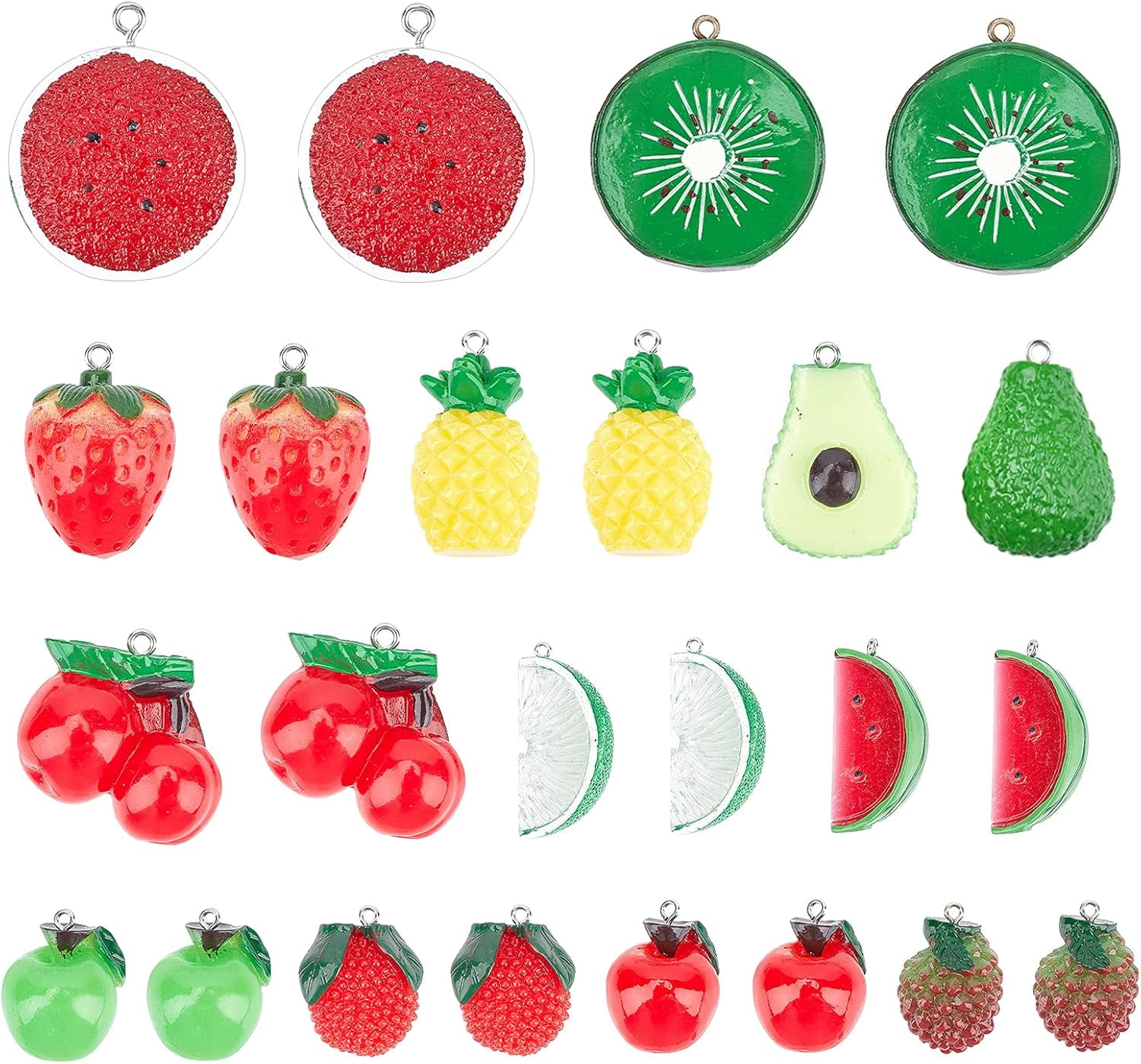 1 Set 12 Styles 3D Fruit Charms 48pcs Strawberry Watermelon Avocado Pineapple Lychee Charms for Earrings Keychain Jewelry Making
