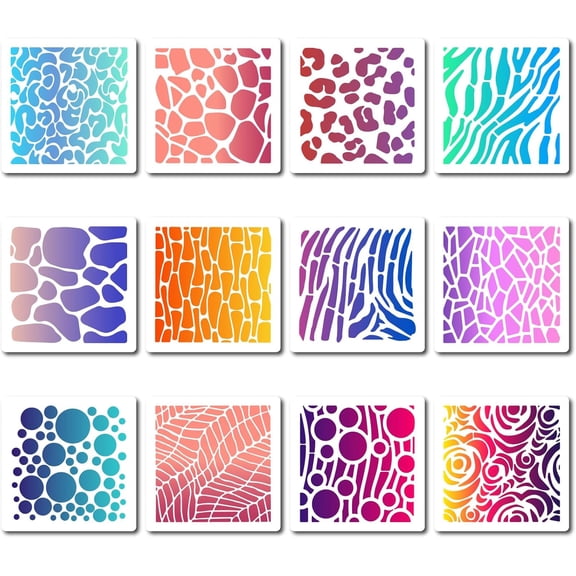 1 Set 12 Styles Polka Dot Stencils PET Plastic Reusable Animal Leopard Print Zebra Print Drawing Templates for Painting on Wood Wall Album DIY Art Craft Decor Scrapbook 5.9x5.9inch