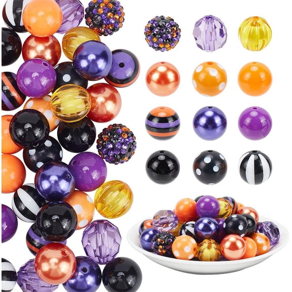 1 Set 12 Styles Resin Beads Set Stripe Section Glaze Flower Round Beads Mixed Color 19~20mm Hole: 2.5~3mm 50pcs/set