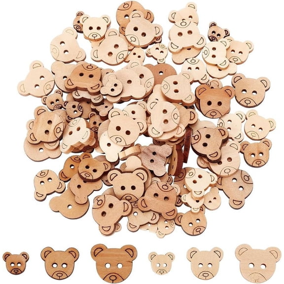 1 Set 120 Pcs Animal Wooden Sewing Buttons 6 Style 2-Hole Wooden Buttons Bear Shape Sewing Buttons Unfinished Wood Decorative Buttons for Sewing Crafts Christmas Decorations - Peru Buttons Bulk