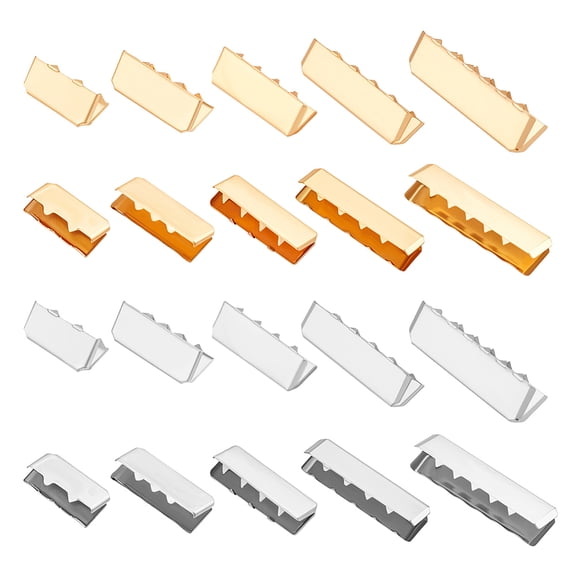 1 Set 120Pcs 10 Styles Iron Ribbon Crimp Ends Webbing Ends Mixed Color 15~38.5x8.5~12x8~10mm 12pcs/style