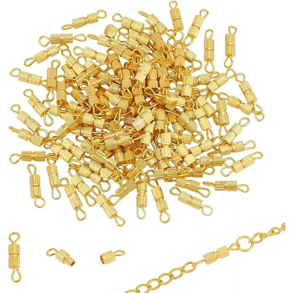 1 Set 120Pcs Brass Screw Clasps for Jewelry Making Column Nickel Free Golden 14x3mm Hole: 1.8mm