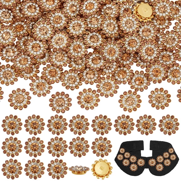 1 Set 120Pcs Sew on Rhinestone Transparent Glass Rhinestone with Iron Prong Settings Faceted Flower Gold Quartz 14x4.5mm Hole: 1.2mm