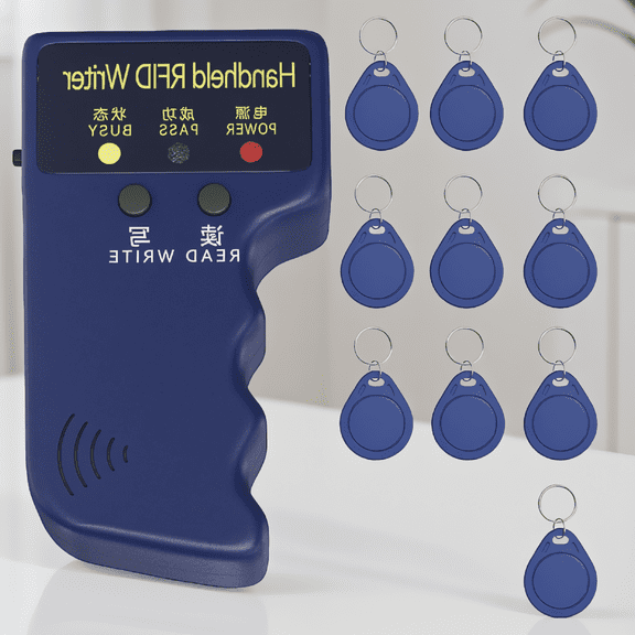 1 Set 125KHz Handheld RFID Card Duplicator Reader Writer with 10 T5577 Key Fobs, Access Control Card Copier