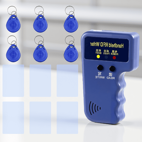 1 Set 125KHz RFID Card Reader Writer Handheld Duplicator, Includes 6 White Cards and 6 T5577 Keyfobs
