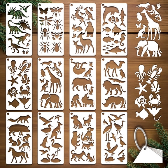 1 Set 12Pcs 12 Styles PET Hollow Out Drawing Painting Stencils for DIY Scrapbook Photo Album Insects 240x120mm 1pc/style