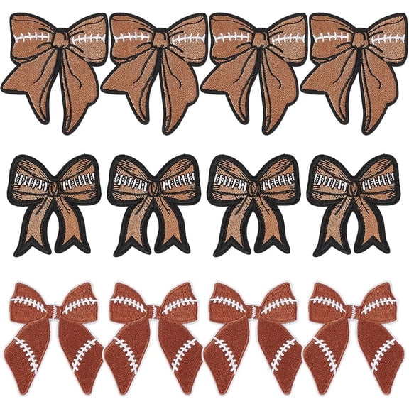 1 Set 12Pcs 3 Styles Computerized Embroidery Nylon Cloth Patches Rugby Bowknot Patch Mixed Color 65~82x61~70x1.5mm 4pcs/style