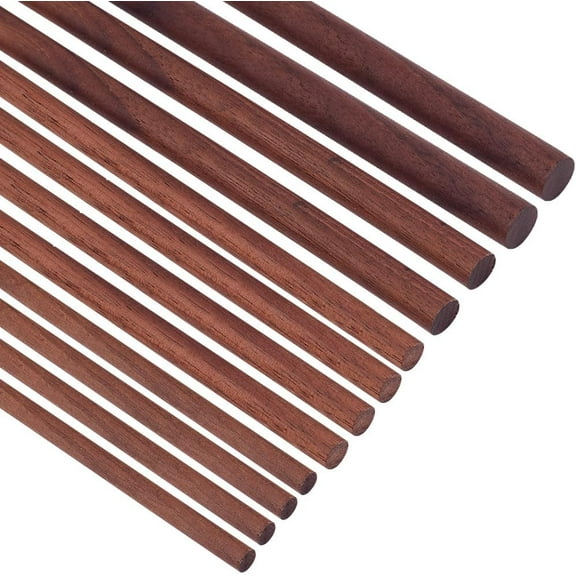 1 Set 12Pcs 4 Size Walnut Dowel Rods 13.8 Inch Long Dowel Rods Wood Sticks 6/8/10/12mm Dia Unfinished Round Sticks Wooden Carving Blocks for Building Model Macrame DIY Craft - Coconut Brown