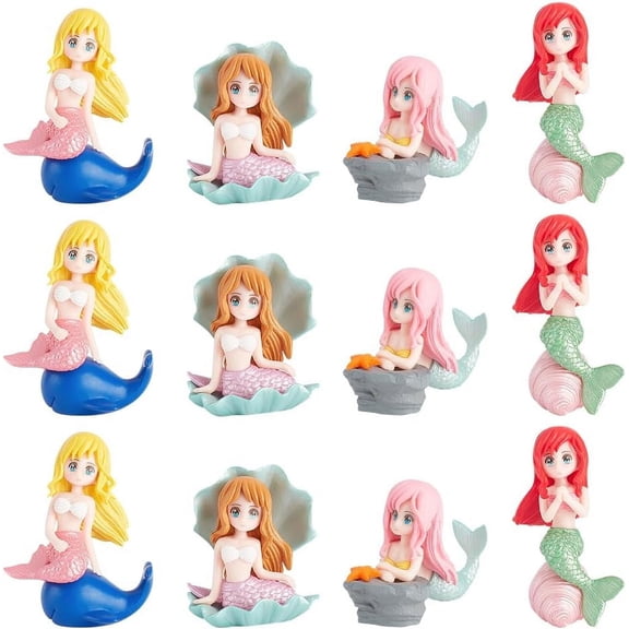 1 Set 12Pcs 4 Styles Mermaid Resin Display Decorations Micro Landscape Bonsai Fish Tank Decoration Accessories Mixed Color 46.5~64x26~45x32~60mm 3pcs/style