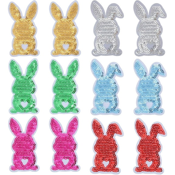 1 Set 12Pcs 6 Colors Handicraft Beading Felt Appliques with Paillette Costume Accessories Sewing Craft Decoration Rabbit Mixed Color 72x40x1mm 2pcs/color