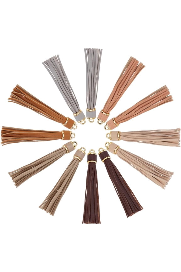 1 Set 12Pcs 6 Colors Imitation Leather Tassel Big Pendants Decorations Mixed Color 109x14mm Hole: 4.5mm 2pcs/color