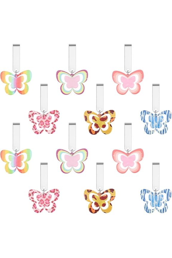 1 Set 12Pcs 6 Styles Butterfly Acrylic Shoe Charms with Brass Clips Mixed Color 55mm 2pcs/style