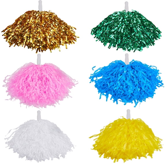 1 Set 12Pcs 6 Styles Plastic Cheerleading Pom Poms Cheerleading Hand Flowers for Girls Mixed Color 280~300mm 2pcs/style