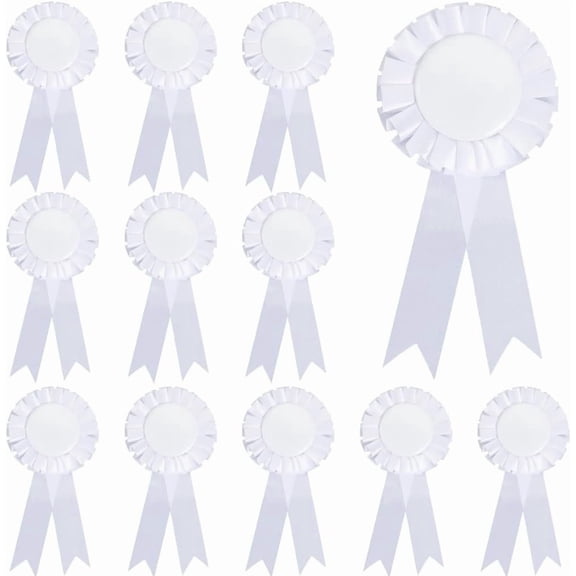 1 Set 12Pcs Award Ribbon Shape Tinplate Badge Pins Blank Button Pin Brooch for Party Accessory White 160x75x9mm Pin: 0.6mm
