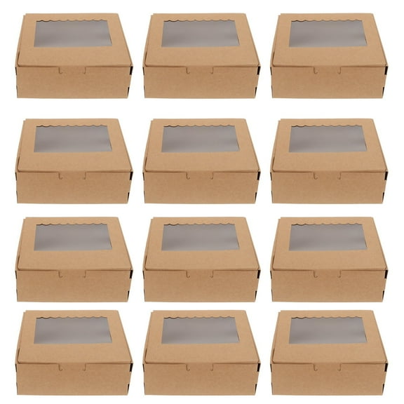 FUEENIRVA 1Set Kraft Paper Cake Box with Clear Window for Cupcake Muffin Dessert Storage