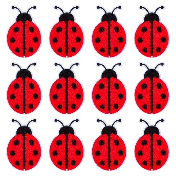 1 Set 12Pcs Ladybug Computerized Embroidery Cloth Iron on/Sew on Patches Costume Accessories Appliques Crimson 70x50x4mm for DIY