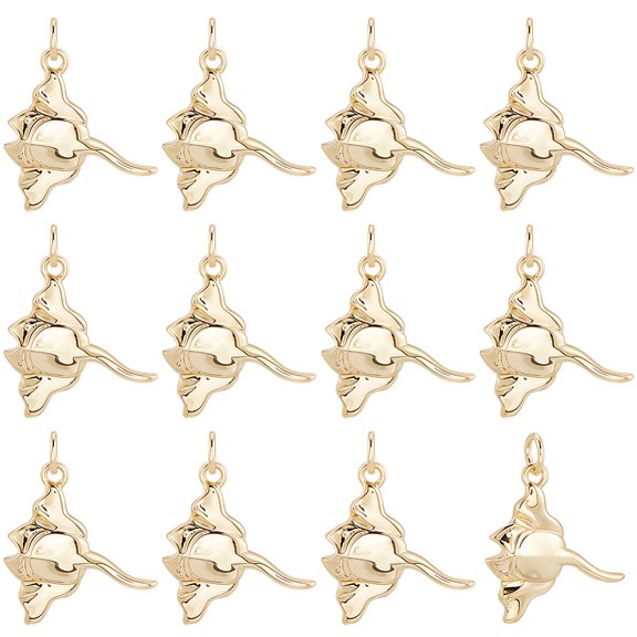 1 Set 12Pcs Manta Ray Brass Pendants Cadmium Free & Lead Free Long-Lasting Plated Rack Plating with Jump Ring Real 18K Gold Plated 19.5x17x3mm
