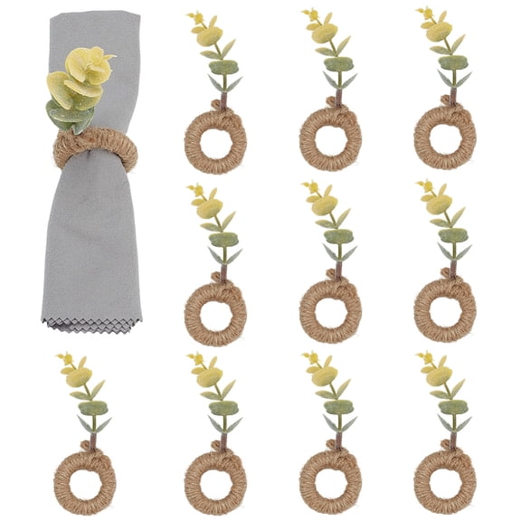 1 Set 12Pcs Plastic Artificial Napkin Rings with Jute Cord Tan 125mm