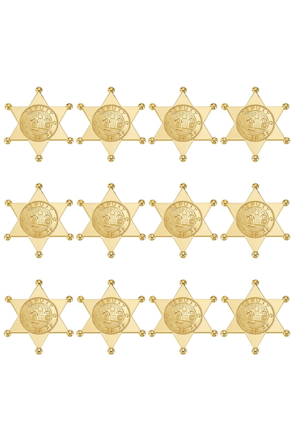 1 Set 12Pcs Plastic Hexagram Brooch Pin Word Deputy Sheriff Iron Badge for Costume Accessories Golden 73x64x2mm DIY