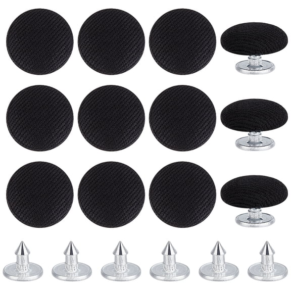 1 Set 12Pcs Pure Cotton Covered Iron Buttons Baseball Cap Button Top Replacement Flat Round Platinum Black 14x6mm Hole: 1.6mm