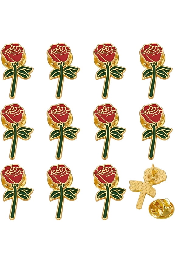 1 Set 12Pcs Rose Enamel Pin Alloy Exquisite Lapel Pin Backs for Clothes Backpack Red 25.5x15mm