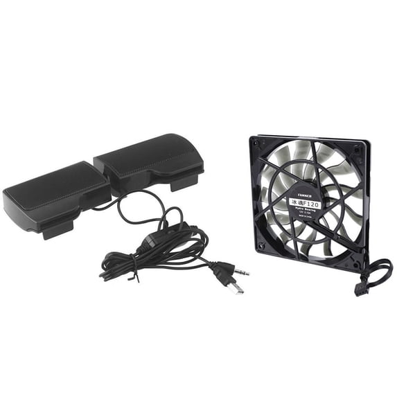1 Set 12V Desktop Computer Quiet Fan & 1 Pcs Clip Mini Portable USB Stereo Speaker Soundbar