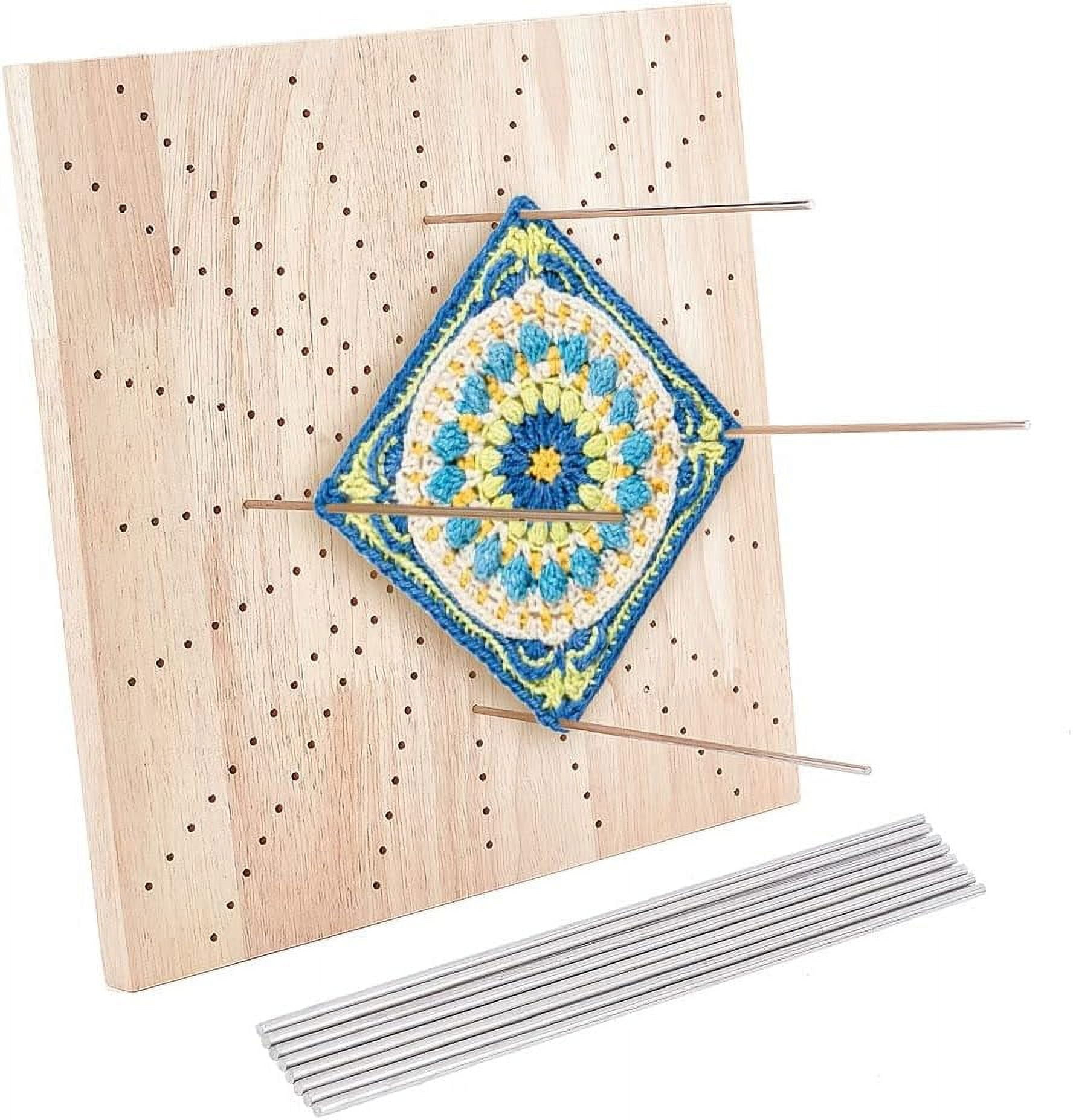 1 Set 12X12 inches Crochet Board Wooden Knitting Blocking Mat Square Board with 8pcs Stainless Steel Pins for Knitting and Crochet Projects Handcrafted Knitting Gift for Granny Square Lovers