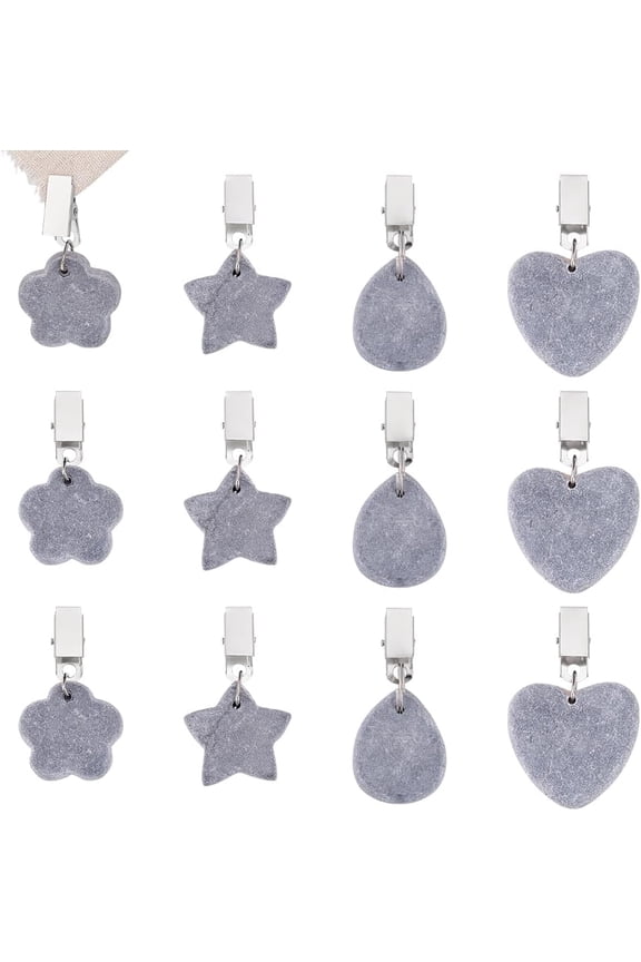 1 Set 12pcs 4 styles Marble Tablecloth Weights Table Cloth Pendants with Iron Clips Mixed Shapes 70~83mm 3pcs/style