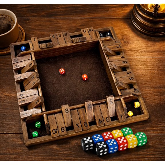 1 Set 14 Inch Shut The Box Game, Wooden Board Game with 10 Number Tiles, 2-4 Players Game for Family and Party