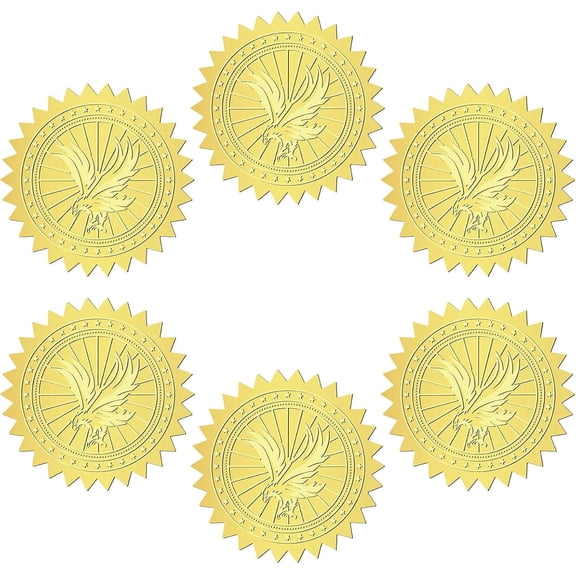 1 Set 144Pcs Eagle Gold Foil Embossed Stickers 2 Inch Animal Certificate Embossed Sealing Decal Round Label Self Adhesive Decal for Envelopes Wedding Valentine's Day Awards Gift Packaging