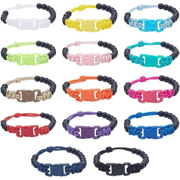 1 Set 14Pcs Plastic Pace Counter Beads for Land Navigation with Polyester & Spandex Cord Mixed Color 210mm