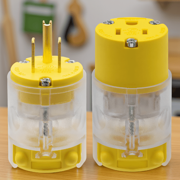1 Set 15 Amp 125V NEMA 5-15P and 5-15R Lighted Straight Electrical Plug and Connector Set, 2-Pole 3-Wire Grounding, Yellow