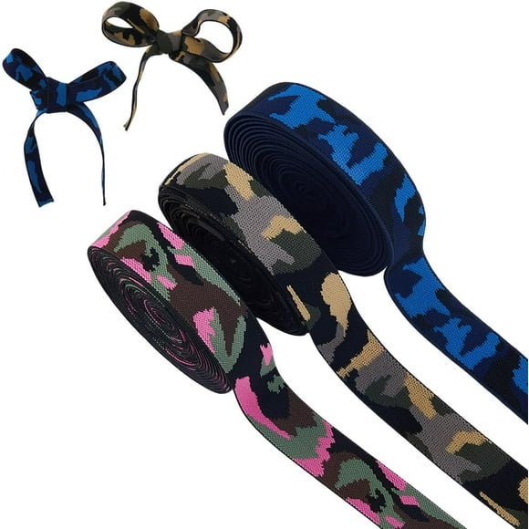 1 Set 15 Yards 3 Colors Jacquard Elastic Ribbon 1 inch Wide Camo Polyester Ribbon Elastic Ribbon with Camouflage Print Jacquard for Crafts Sewing Elastic Waist Belt