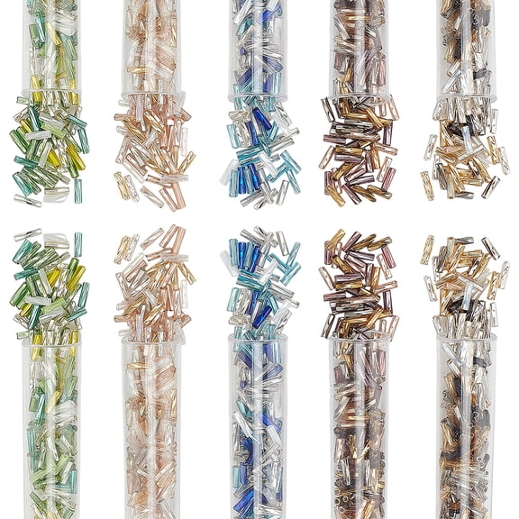 1 Set 1500Pcs 5 Colors Glass Twist Bugle Beads Silver Lined Mixed Color 6x2mm 300pcs/color