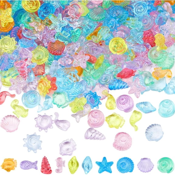1 Set 150G Summer Vase Filler Decorations Plastic Vase Fillers Assorted Colorful Transparent Ocean Starfish Seashell Conch Fish Centerpieces for Beach Party Candle Vase Filler Table Scatters Decor