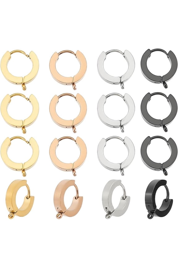1 Set 16 Pcs 304 Stainless Steel Round Hoop Huggie Earring Hooks 4 Colors Leverback Earring Hooks Lever Back Earwire with Vertical Loop for Jewelry Making Crafting