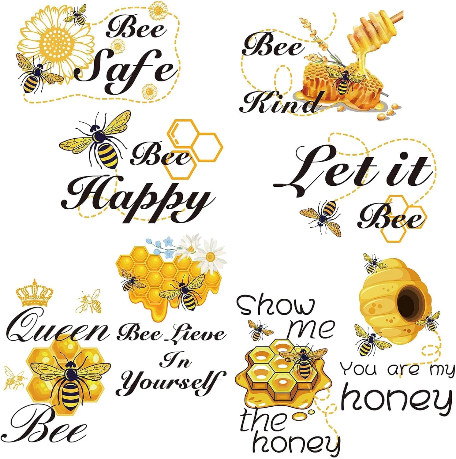 1 Set 16 Sheets Bees Wall Stickers Honey Text Stickers Beehive Window ...